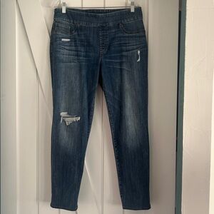 Chico’s NWOT Pull On Jegging Dark Blue Wash Distressed Sz 8R